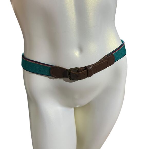 Vintage Blue Striped Belt with Leather Accents - 37-40 Inch Waist - Picture 12 of 15